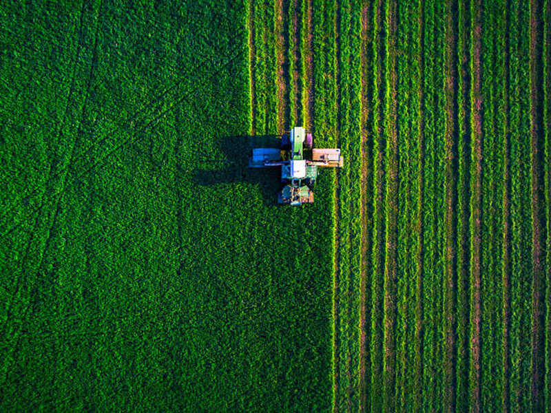 Trator em área rural brasileira, vista ao nível do solo